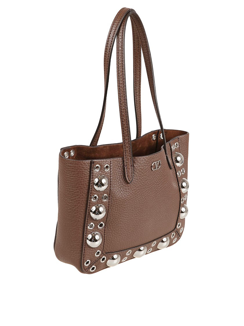 Valentino Garavani Pebble Calf Leather Handbag With Metal Vlogo
