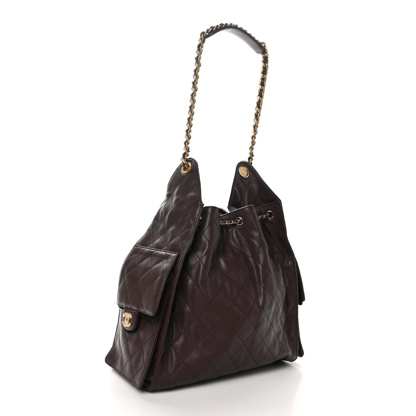 Caviar Quilted Medium Chanel 25 Handbag Dark Brown