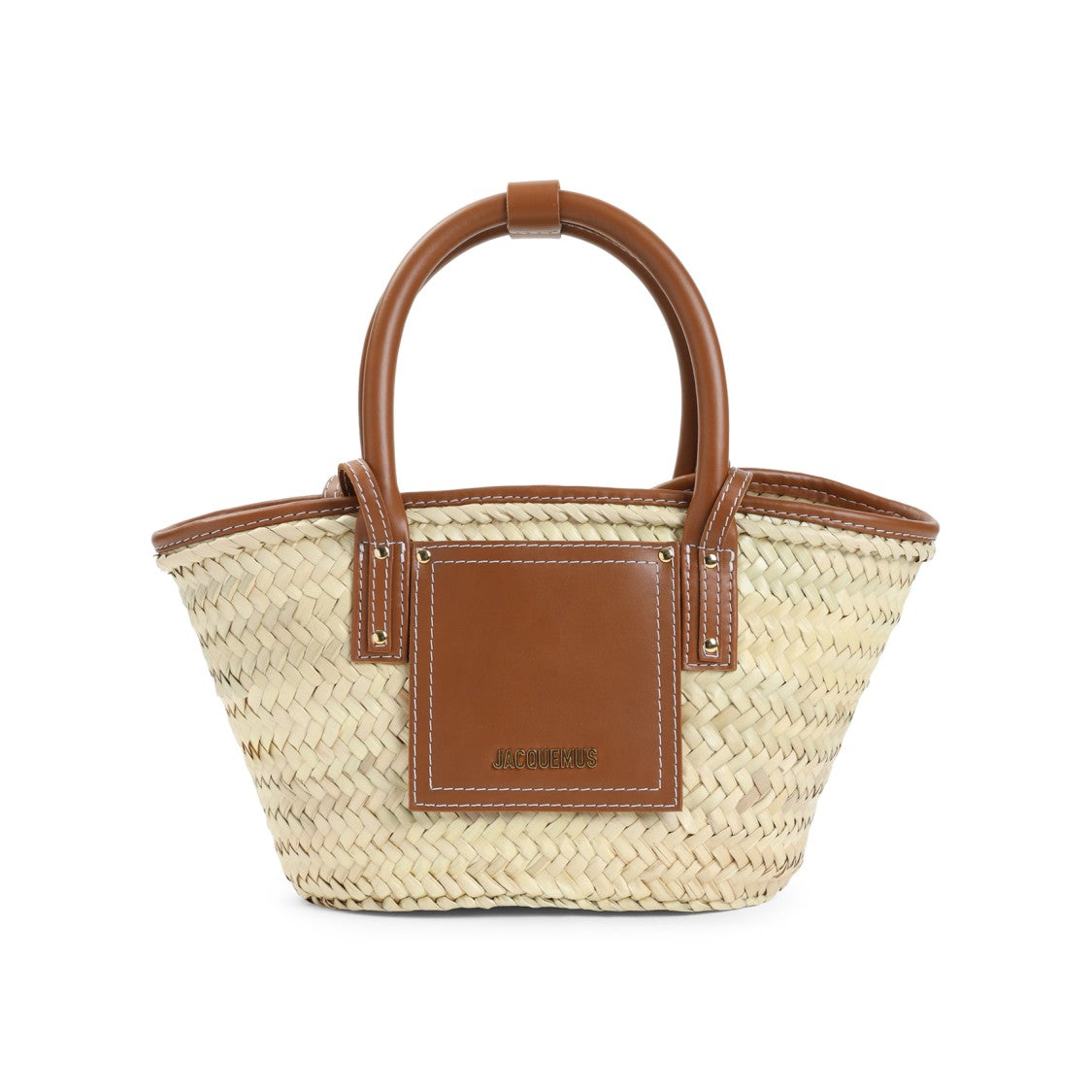 Jacquemus The Small Soli Basket In Brown Leather And Straw