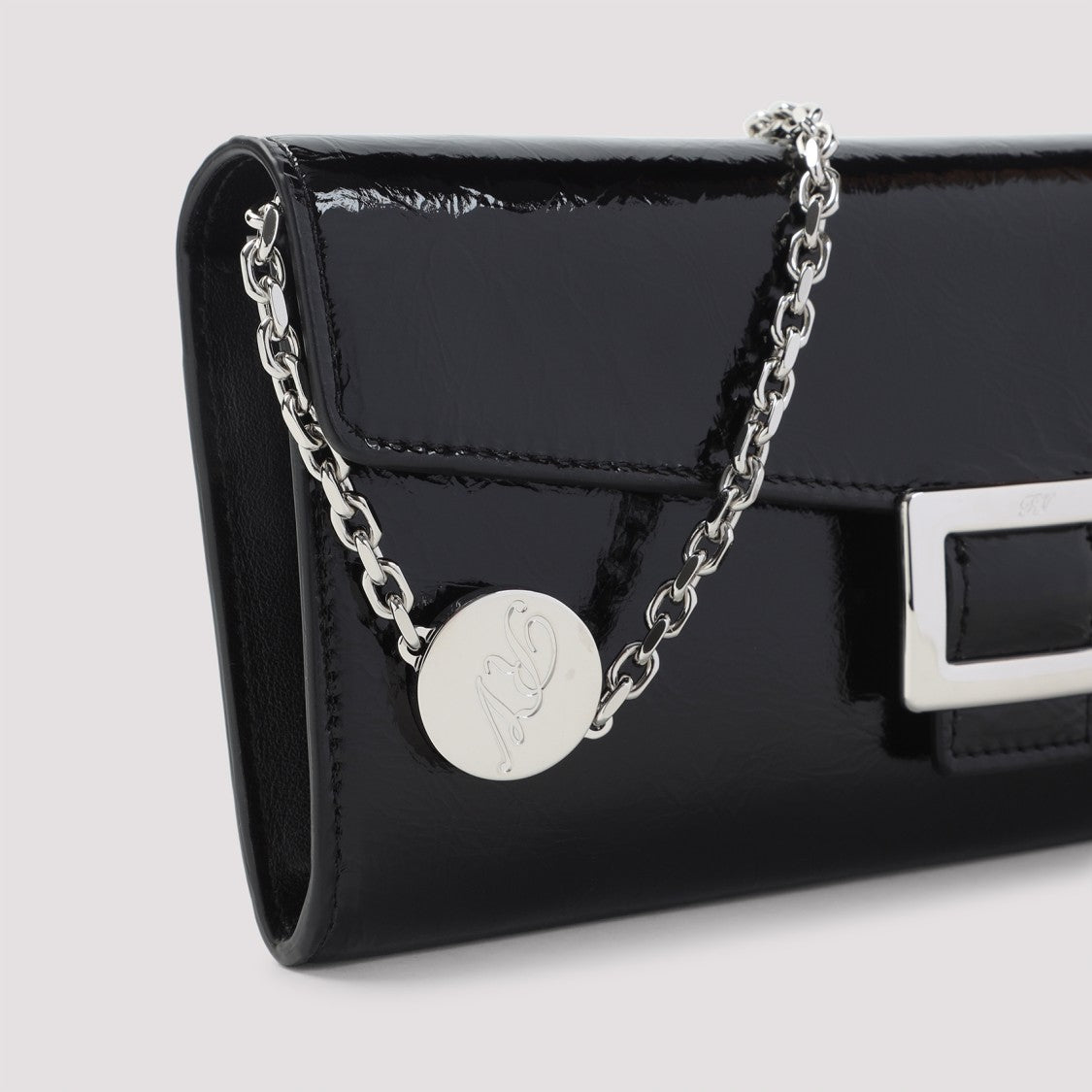 Roger Vivier Rectangular Black Brushed Leather Clutch