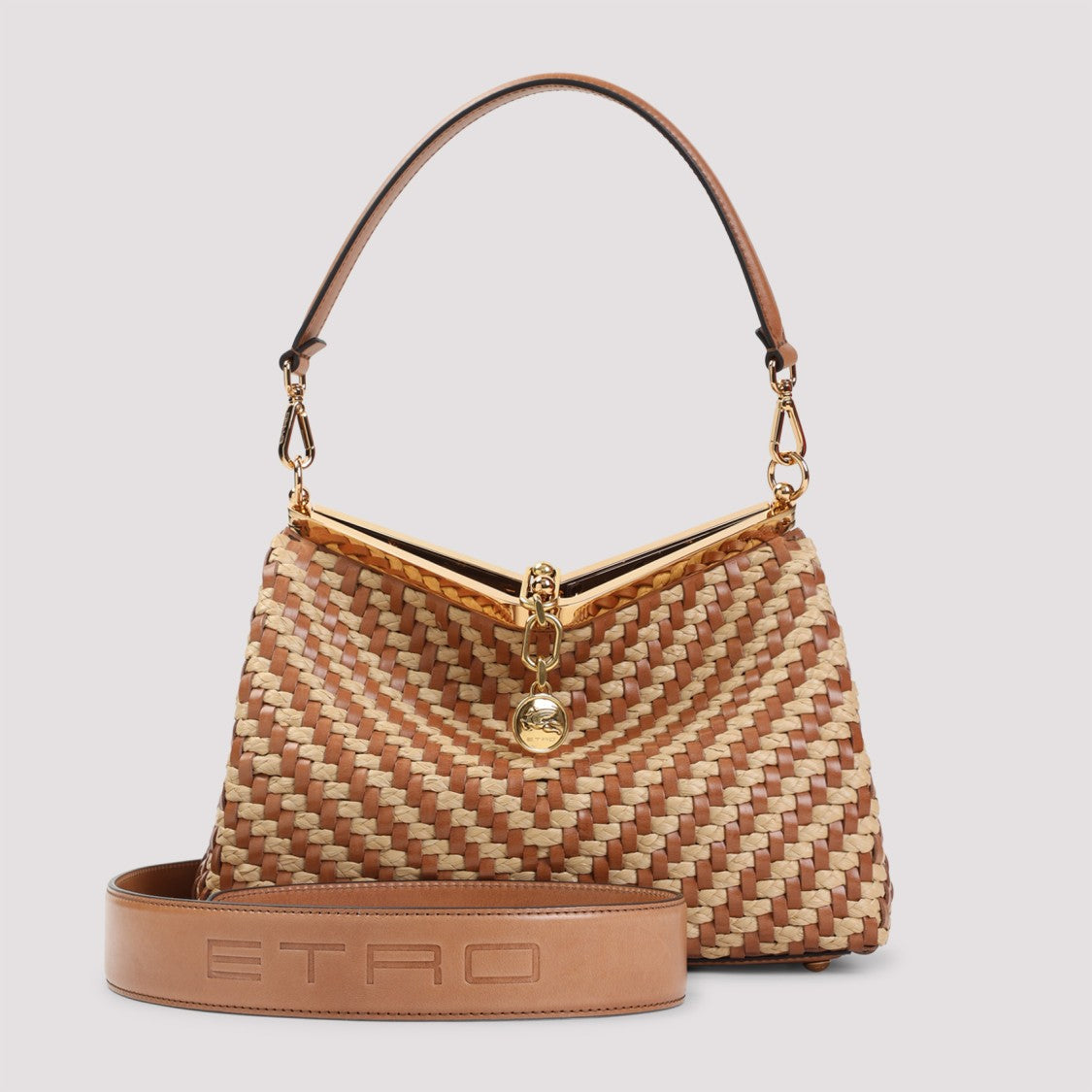 Etro Brown Raffia Vela M Rafia Shoulder Bag