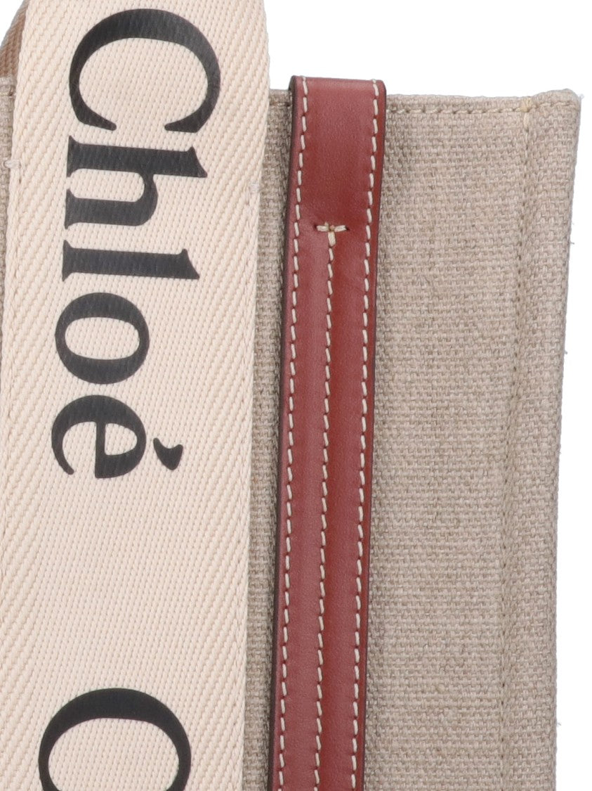 Chloé "Woody" Small Tote Bag, In Beige Linen