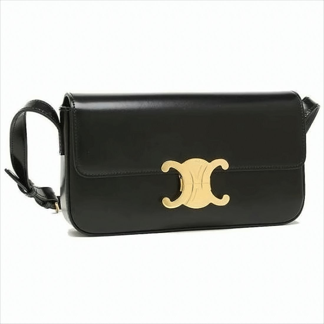 Celine Sleek Black Leather Shoulder Bag