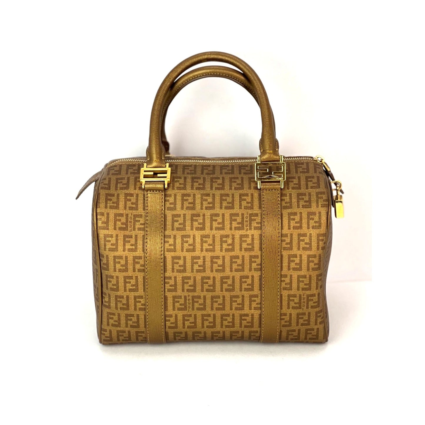 FENDI Boston Gold Coated Canvas Handbag