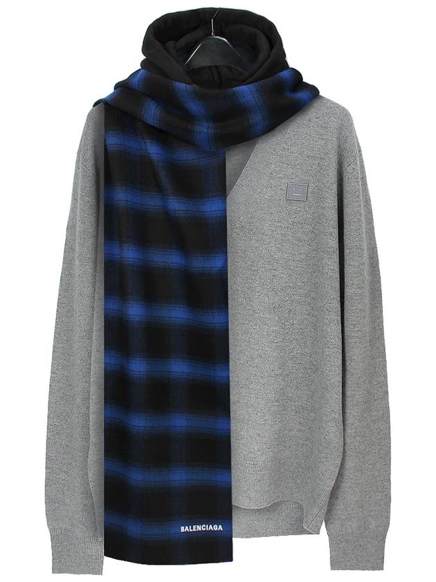 Luxury Balenciaga Trending 2025 Check Embroidery Logo Muffler Blue Black