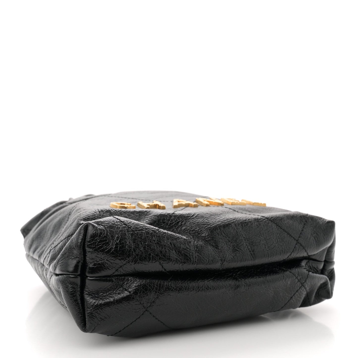 Shiny Crumpled Calfskin Quilted Pearl Mini Chanel 22 Black