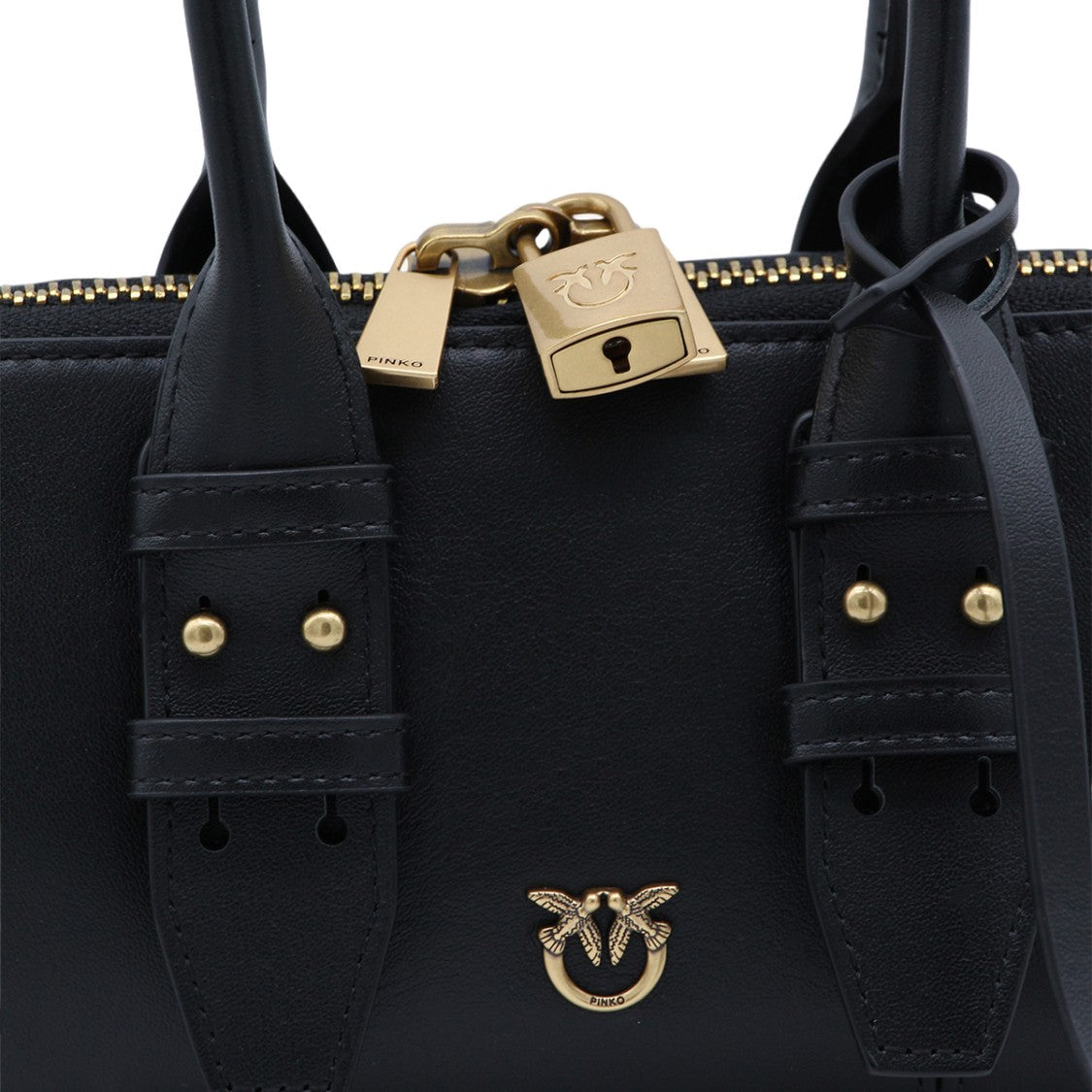 Pinko Structured Black Handbag With Gold-Tone Accents