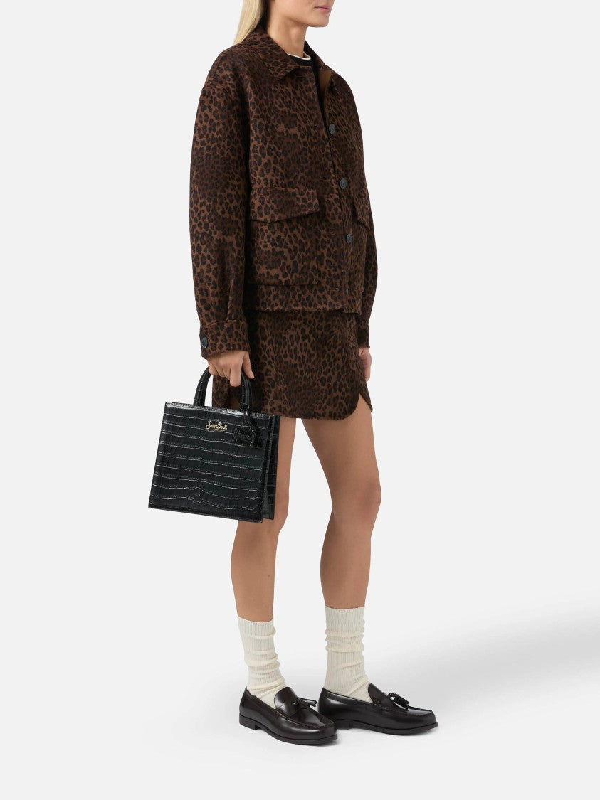 Mc2 Saint Barth Crocodile-Embossed Midi Shoulder Bag With Gold-Tone Logo