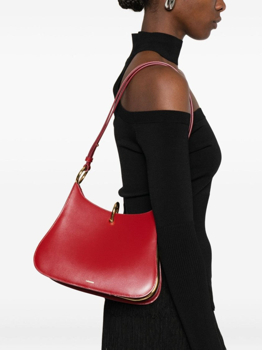 Rabanne Structured Red Shoulder Bag With Brass Hardware