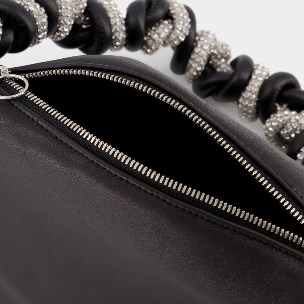 Kara Crystal Phone Cord Hobo Bag - Black - Leather