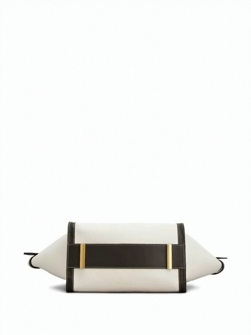 Tod's Linen Tote Bag With Dark Leather Trim