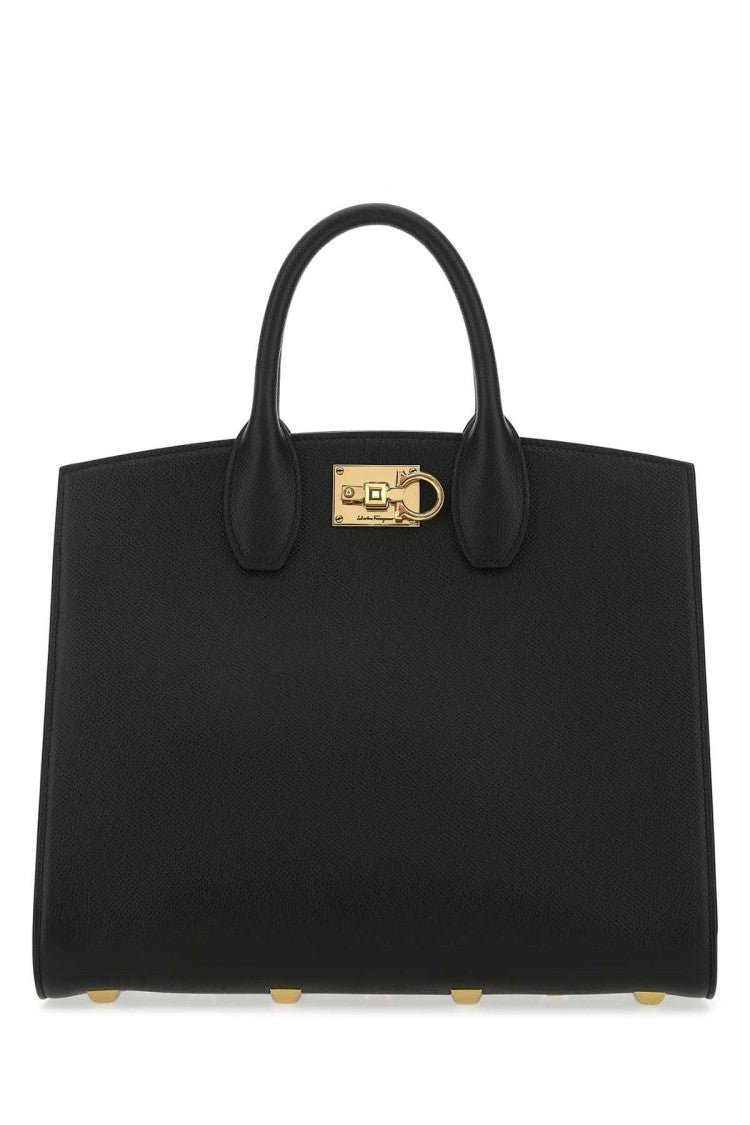 Salvatore Ferragamo Black Leather The Studio Handbag