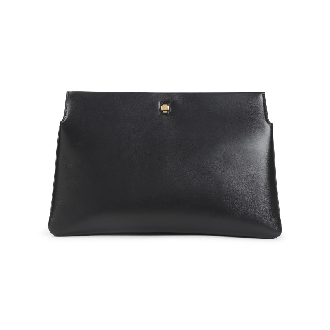 Phoebe Philo Structured Black Lamb Leather Clutch With Gold-Tone Clasp
