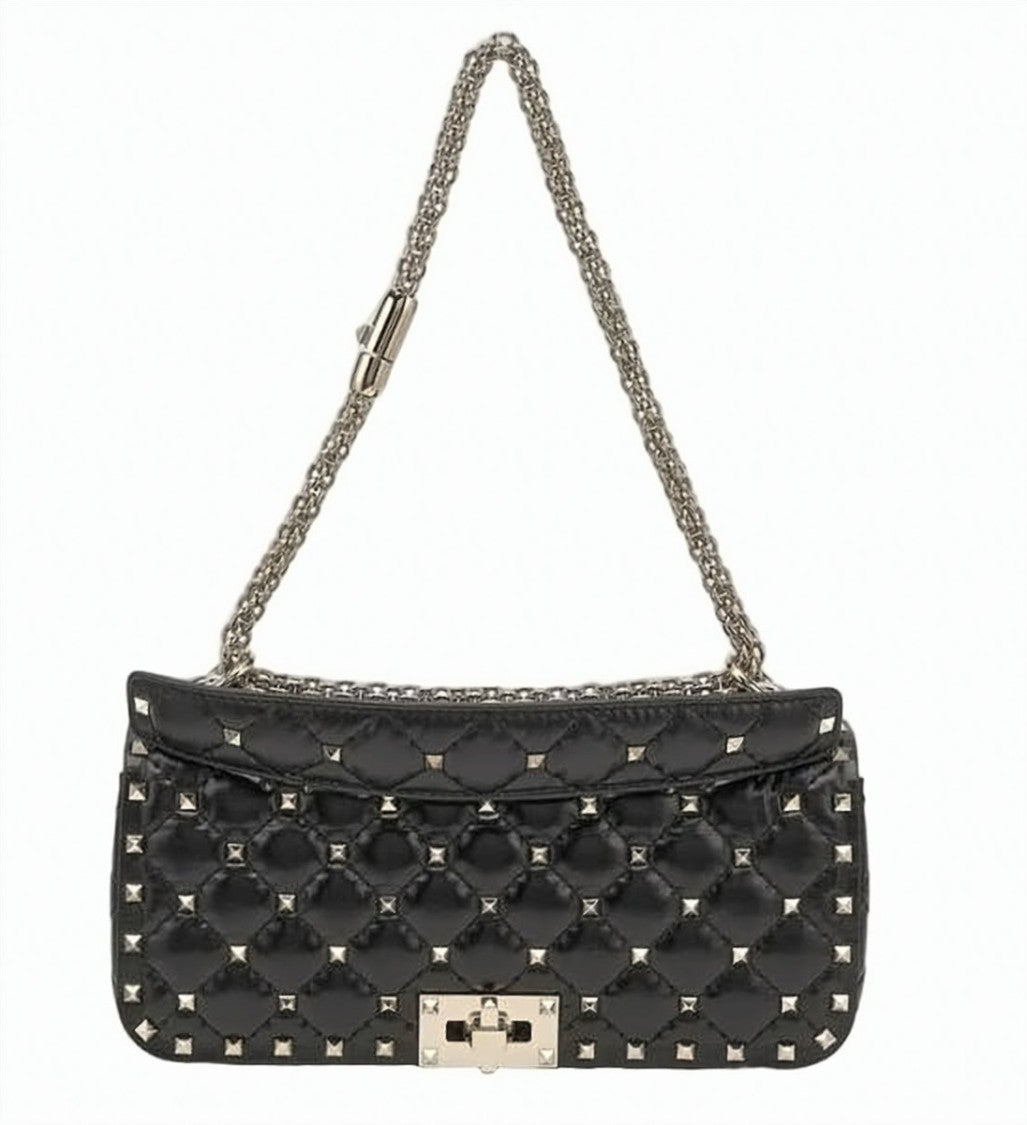 Valentino Quilted Black Leather Shoulder Bag With Gold-Tone Chain Strap