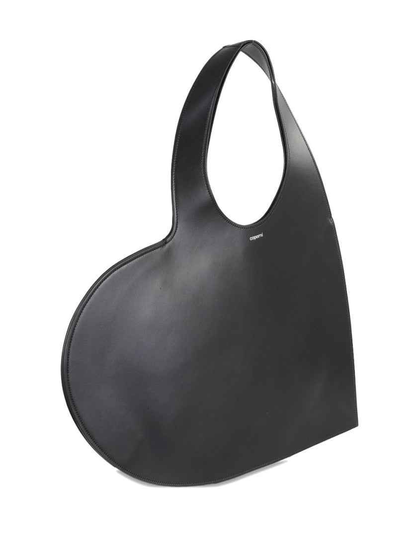 Coperni Double Heart Handbag In Smooth Black Leather