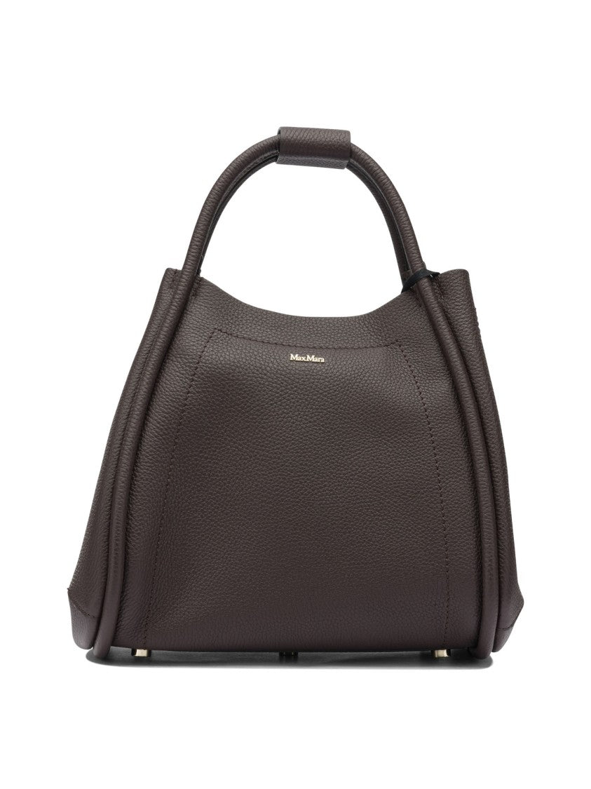 Max Mara Structured Bordeaux Leather Handbag With Gold-Tone Accents