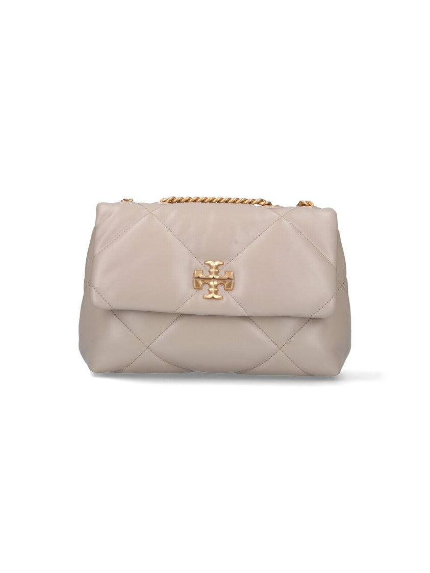 Tory Burch Diamond Quilted Light Grey Calf Leather Shoulder Bag