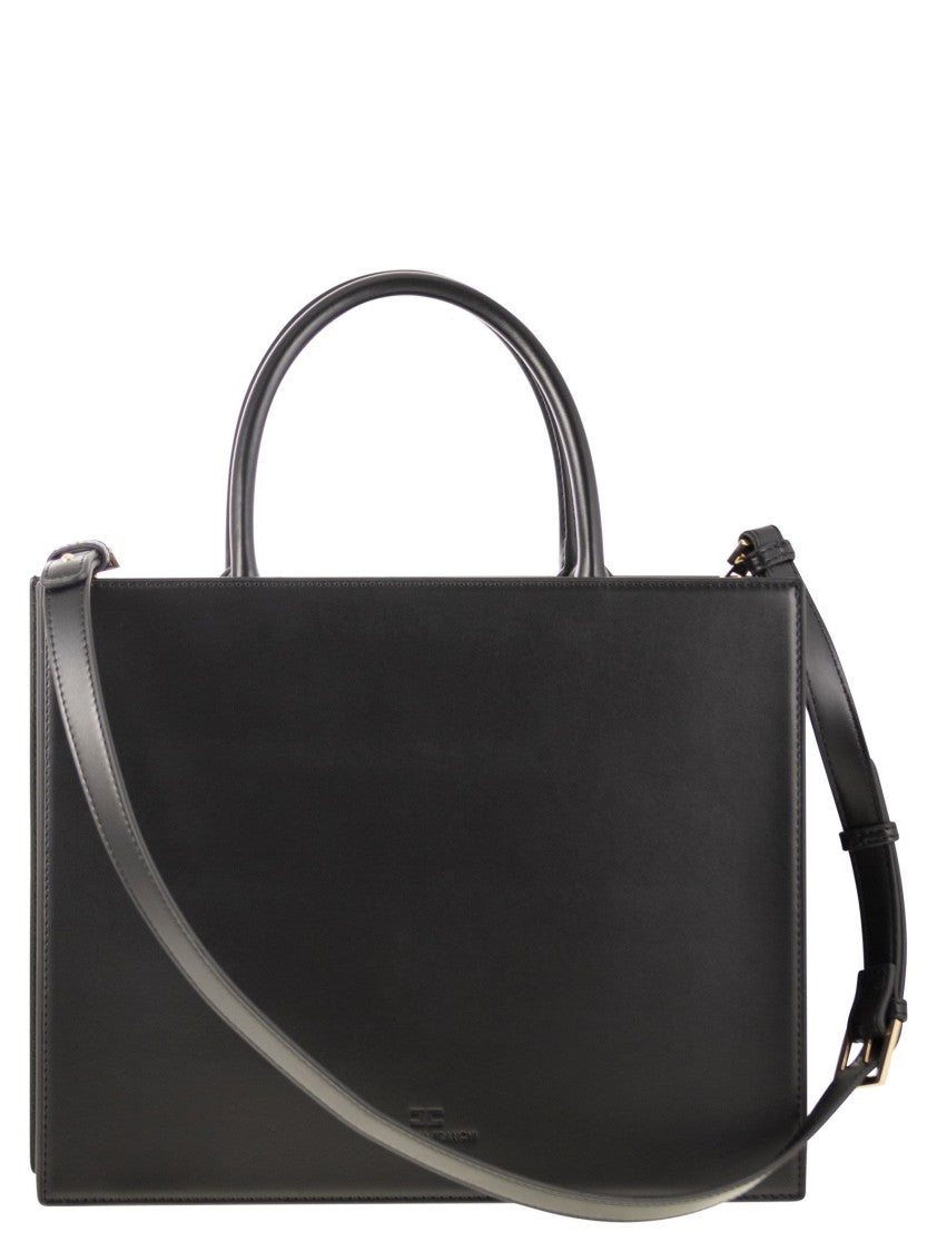 Elisabetta Franchi Black Tote Bag With Embellished Logo