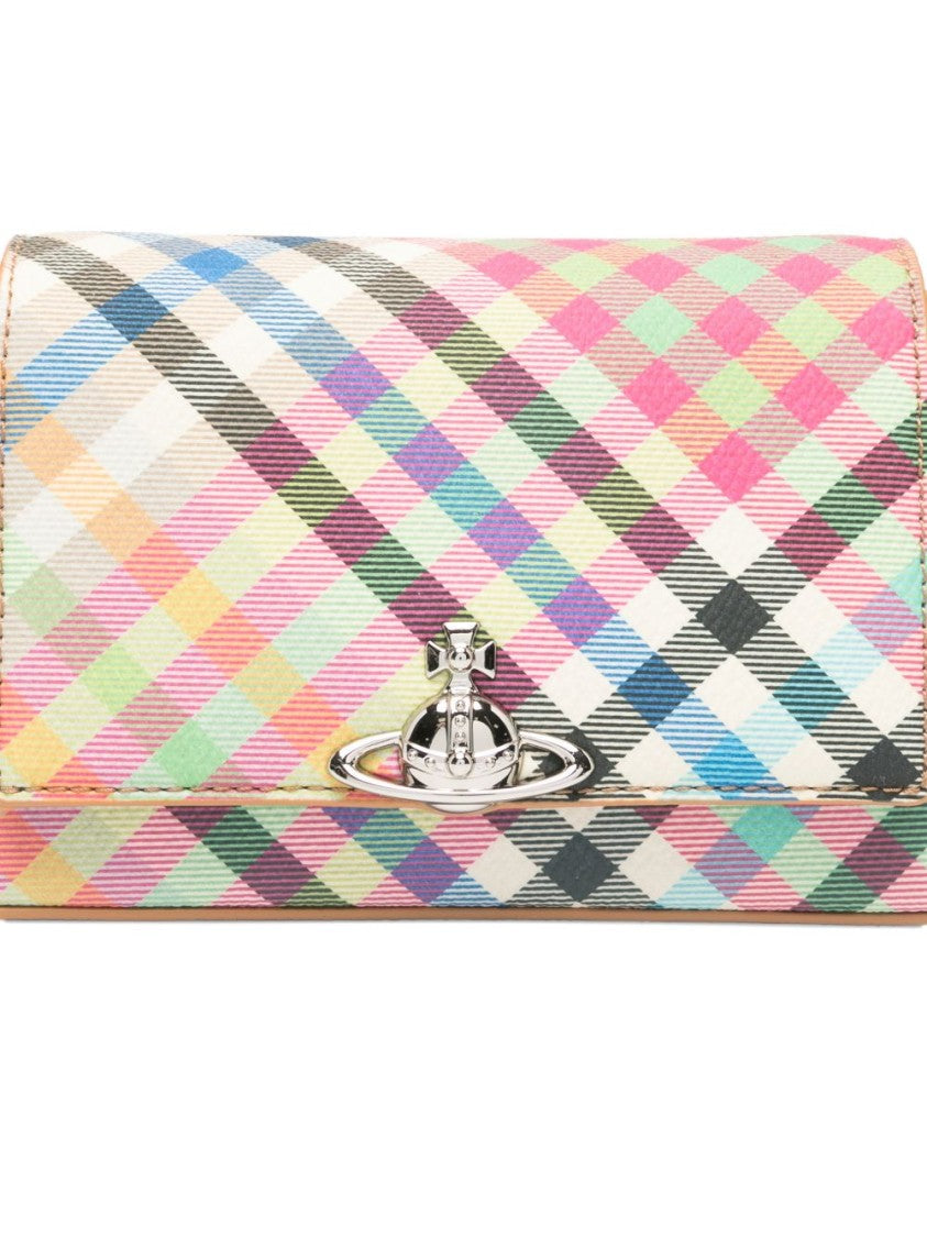 Vivienne Westwood Compact Multicolor Checkered Flap Bag With Metallic Emblem