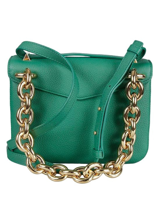 Bottega Veneta Structured Green Leather Crossbody Bag With Bold Chain Detail