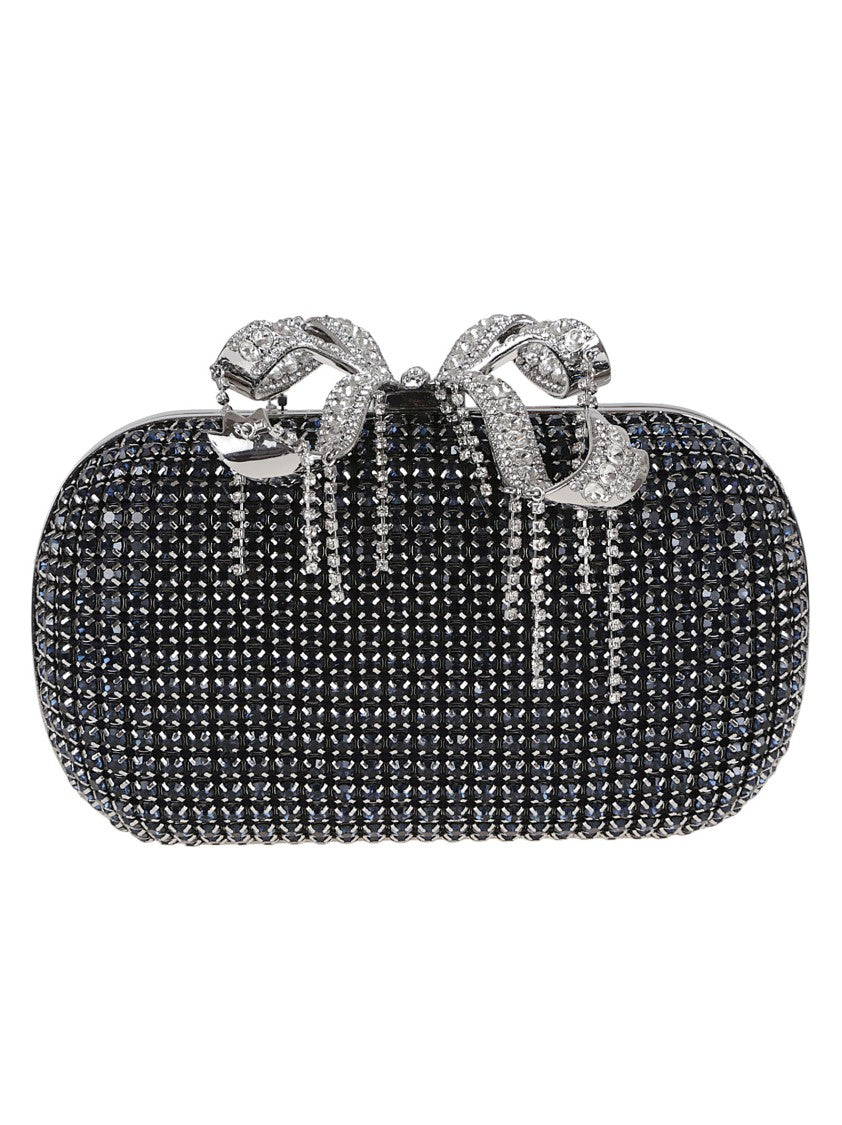 Self-Portrait Knitted Clutch With Silver-Tone Crystal Bow