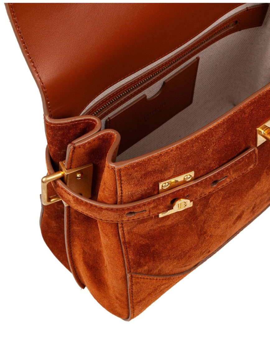 Balmain B Buzz 23 Caramel Suede Handbag