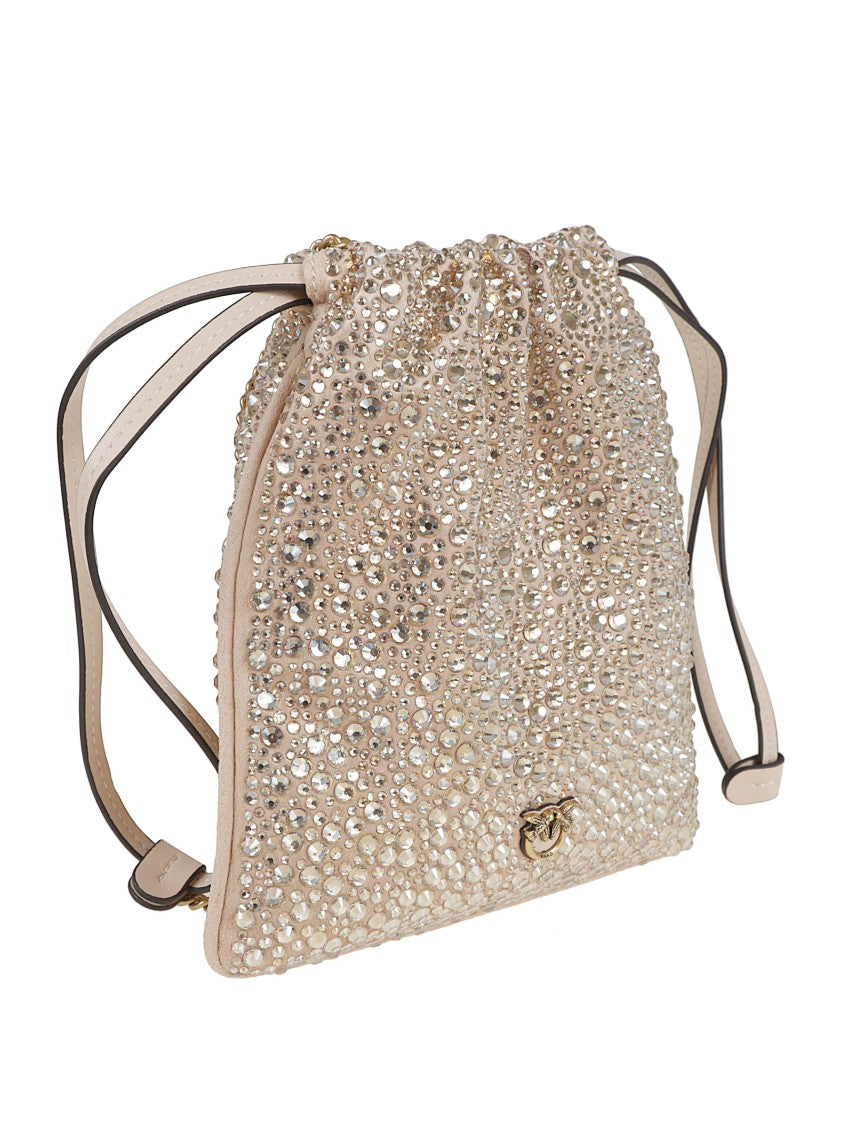 Pinko Rhinestone-Embellished Slouchy Drawstring Bag