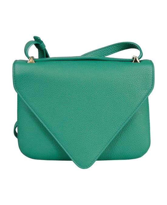 Bottega Veneta Structured Green Leather Crossbody Bag With Bold Chain Detail