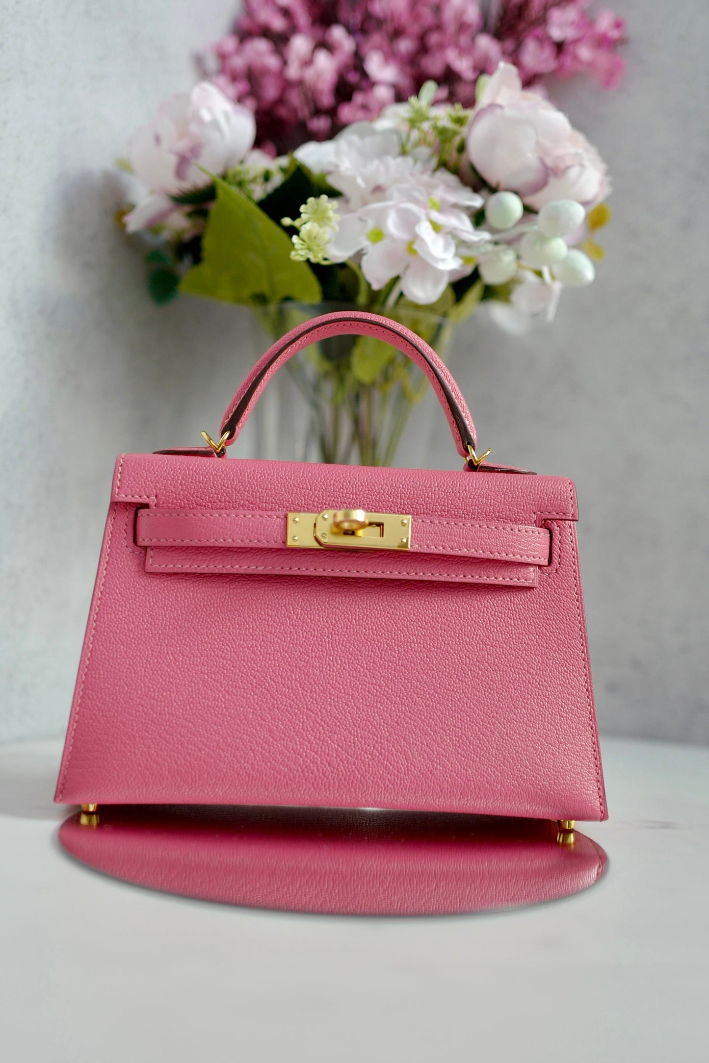 BNIB Hermes Mini Kelly Rose Lipstick Chevre GHW