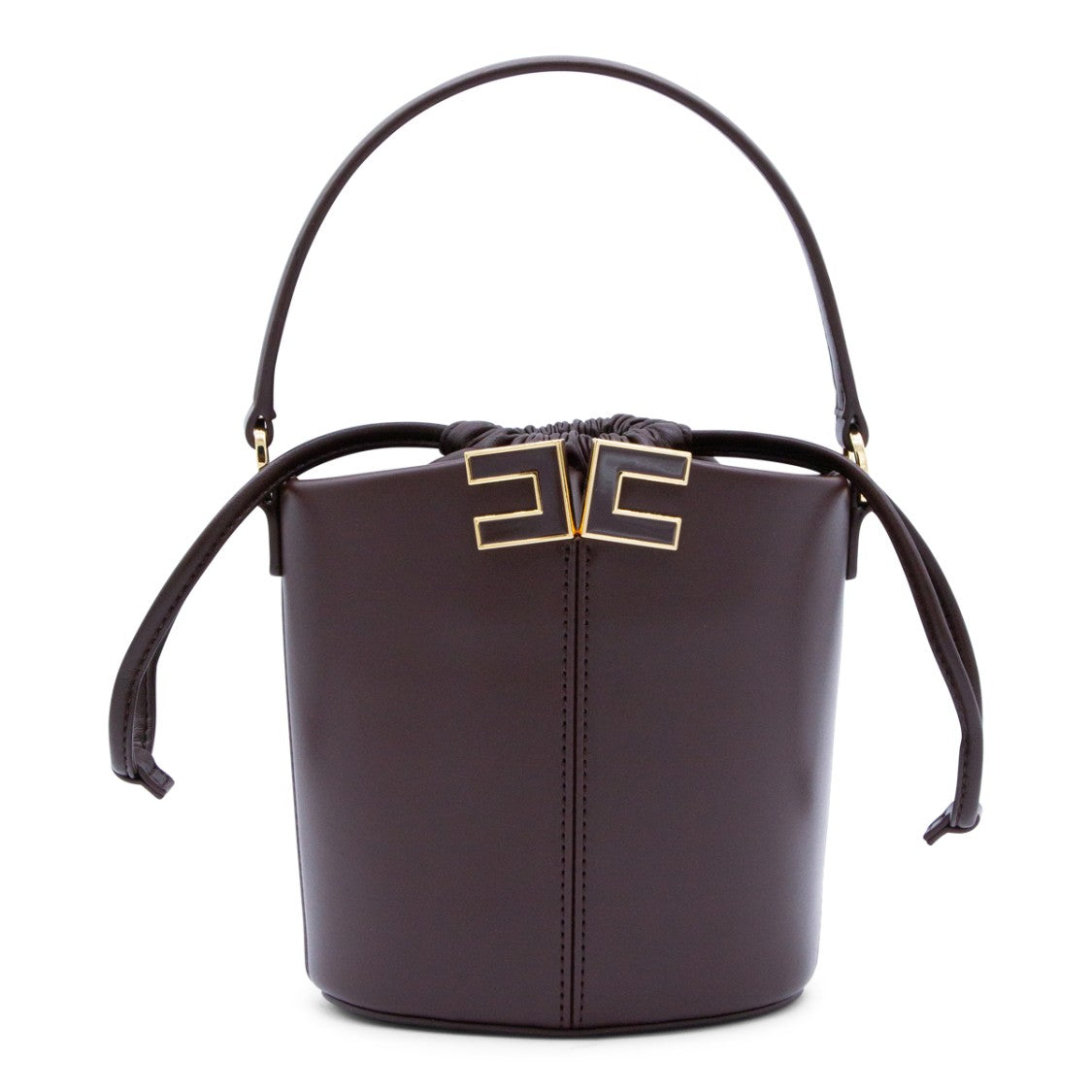 Elisabetta Franchi Structured Brown Leather Bucket Bag