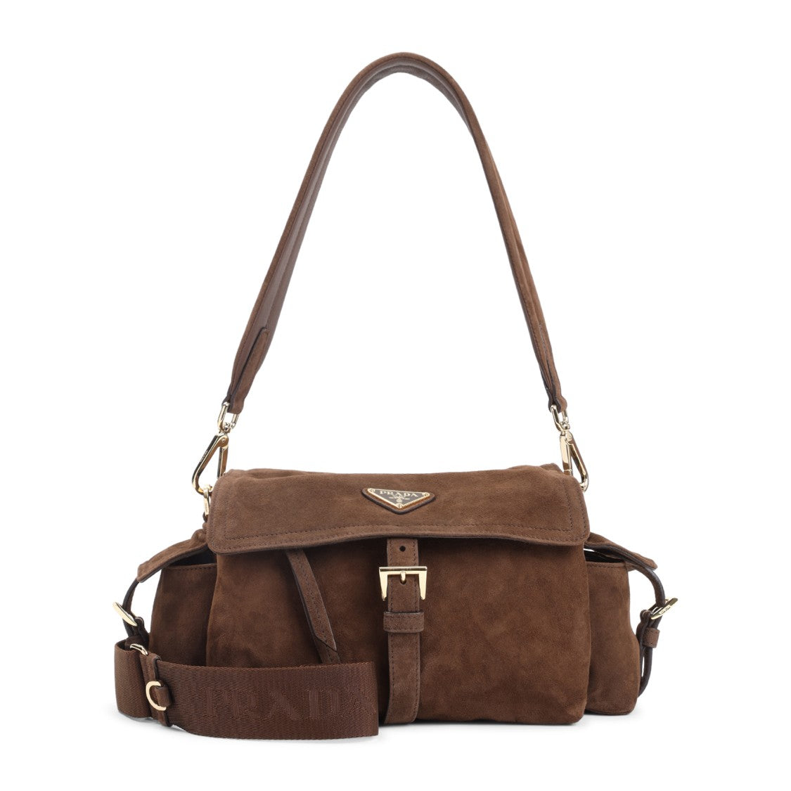 Prada Structured Suede Shoulder Bag With Gold-Tone Hardware