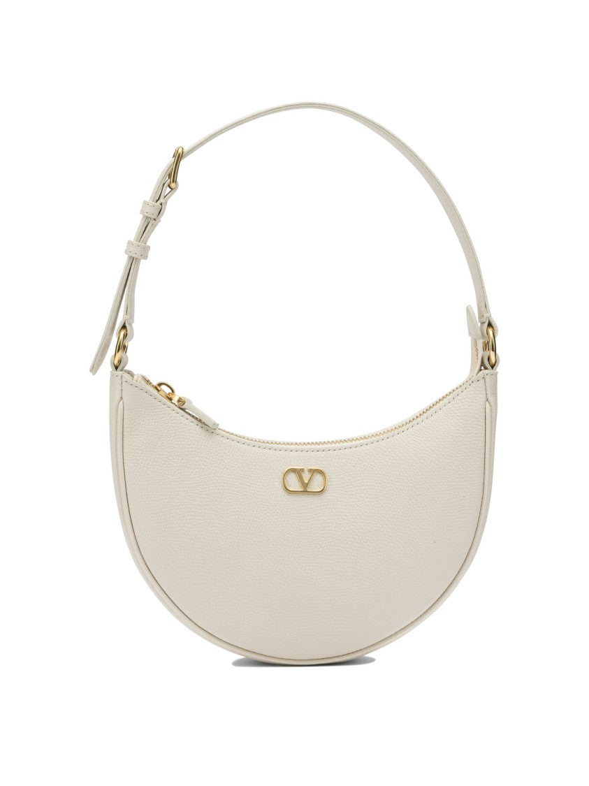 Valentino Garavani Crescent-Shaped White Shoulder Bag In Textured Calf Leather
