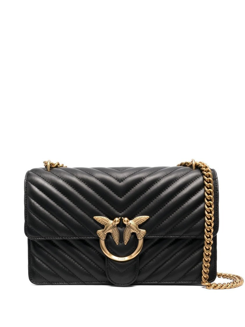Pinko Chevron-Pattern Quilted Shoulder Bag With Gold-Tone Bird Clasp