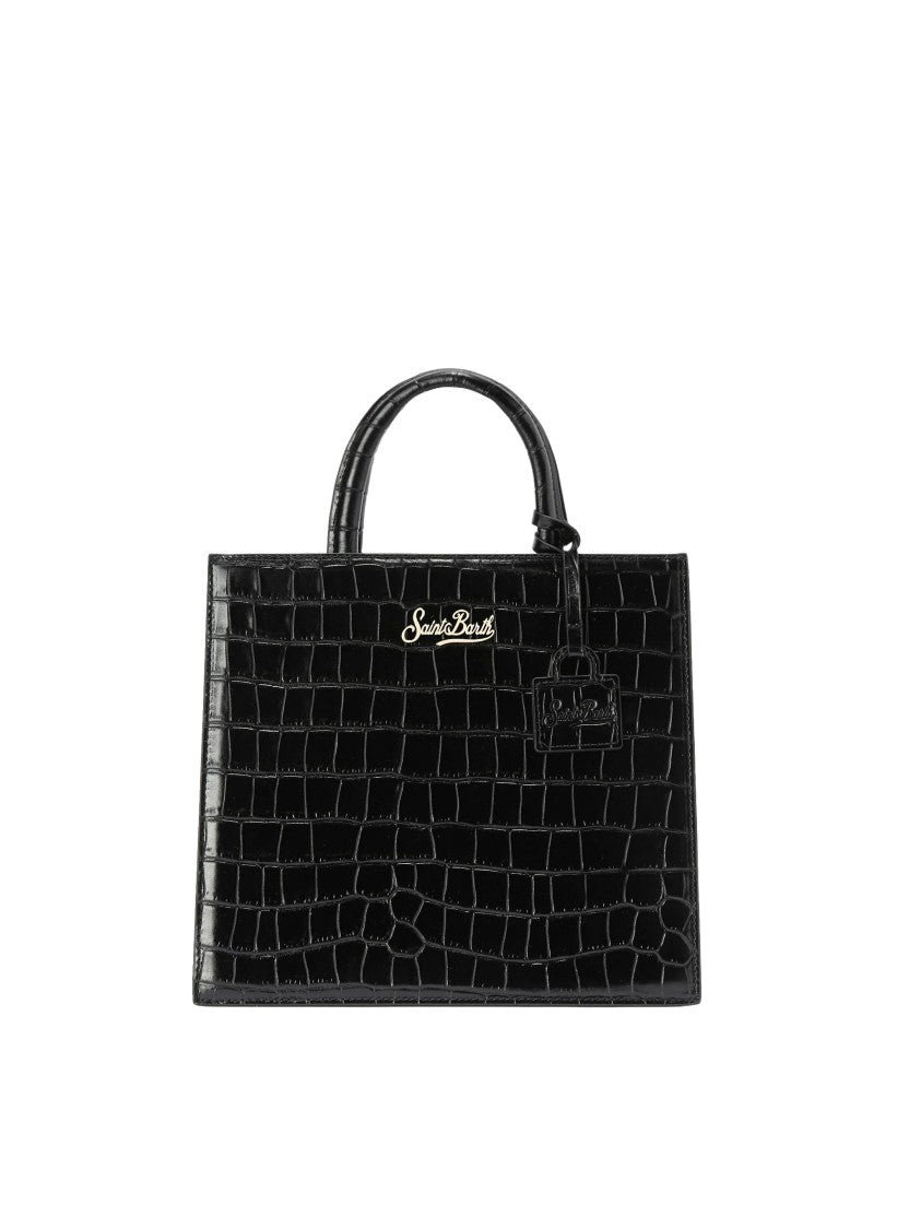 Mc2 Saint Barth Crocodile-Embossed Midi Shoulder Bag With Gold-Tone Logo