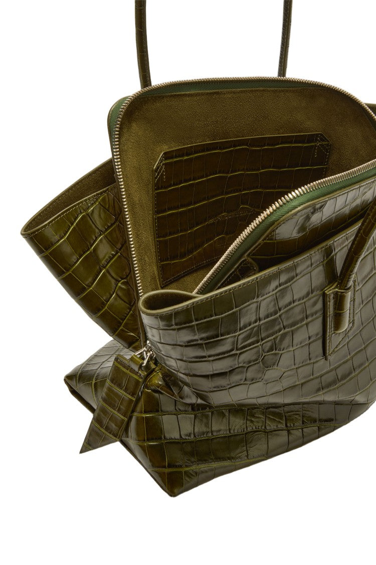 The Attico Deep Olive Green Crocodile-Embossed Tote Bag