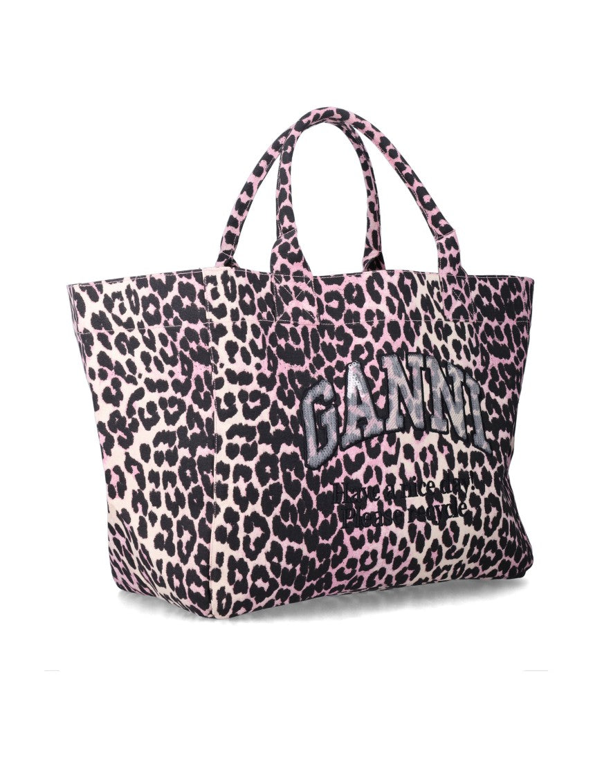 Ganni Leopard Print Sequin Xxl Tote Bag With Sturdy Handles