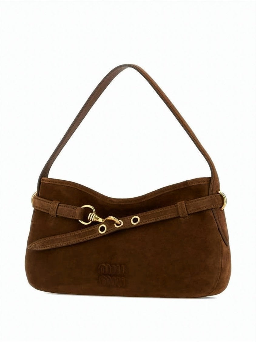 Miu Miu Rounded Suede Shoulder Bag With Gold-Tone Hardware