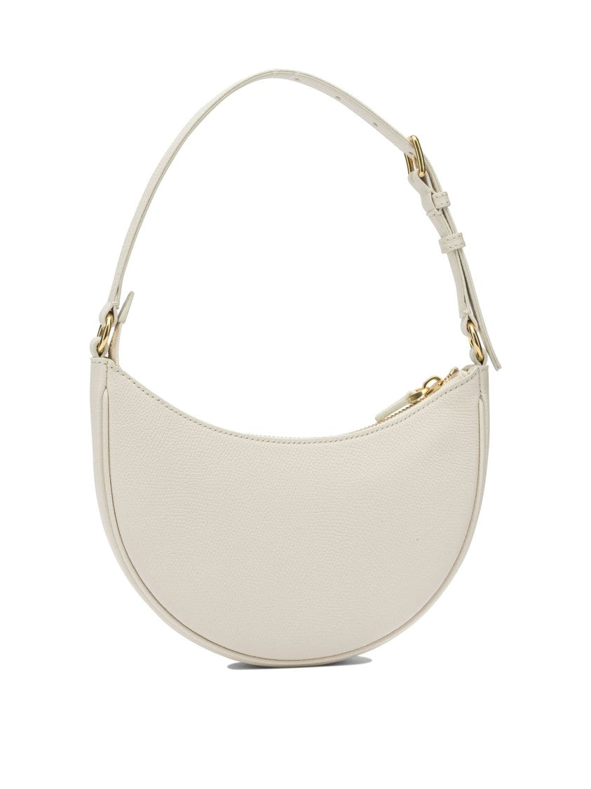 Valentino Garavani Crescent-Shaped White Shoulder Bag In Textured Calf Leather