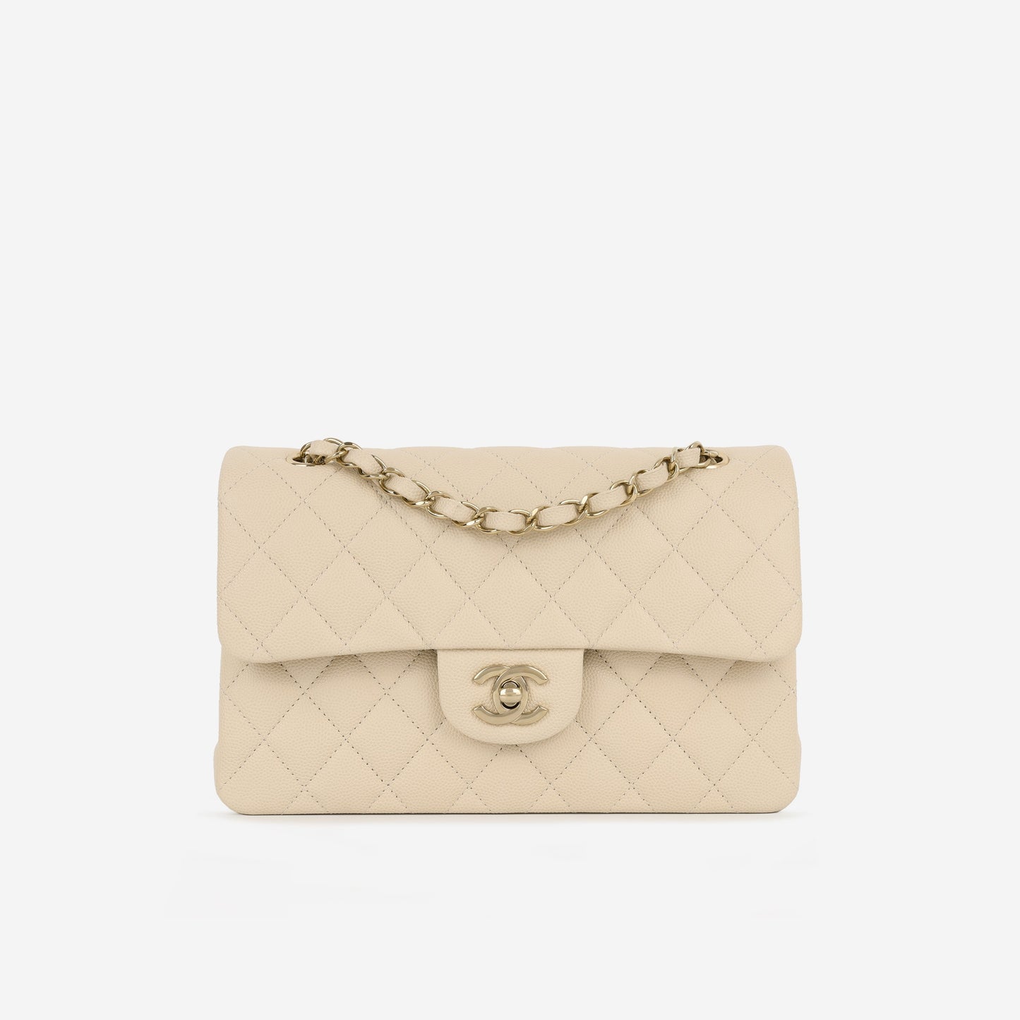 Chanel Small Classic Flap - Ecru Caviar | Champagne Gold Hardware