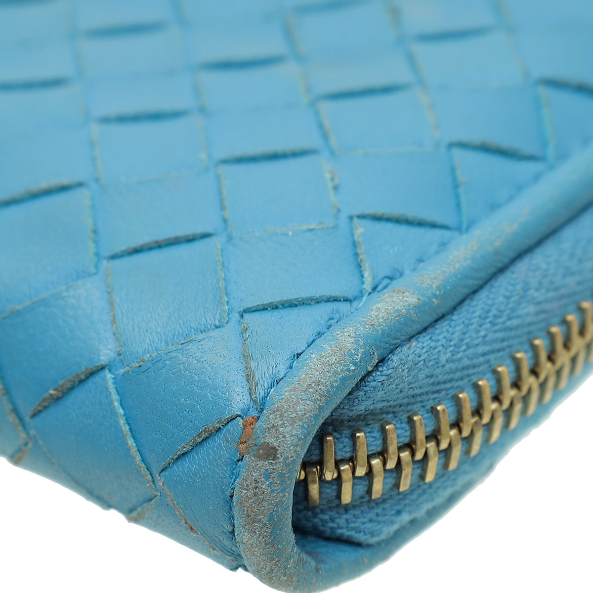 Bottega Veneta Blue Intrecciato Zip Around Wallet