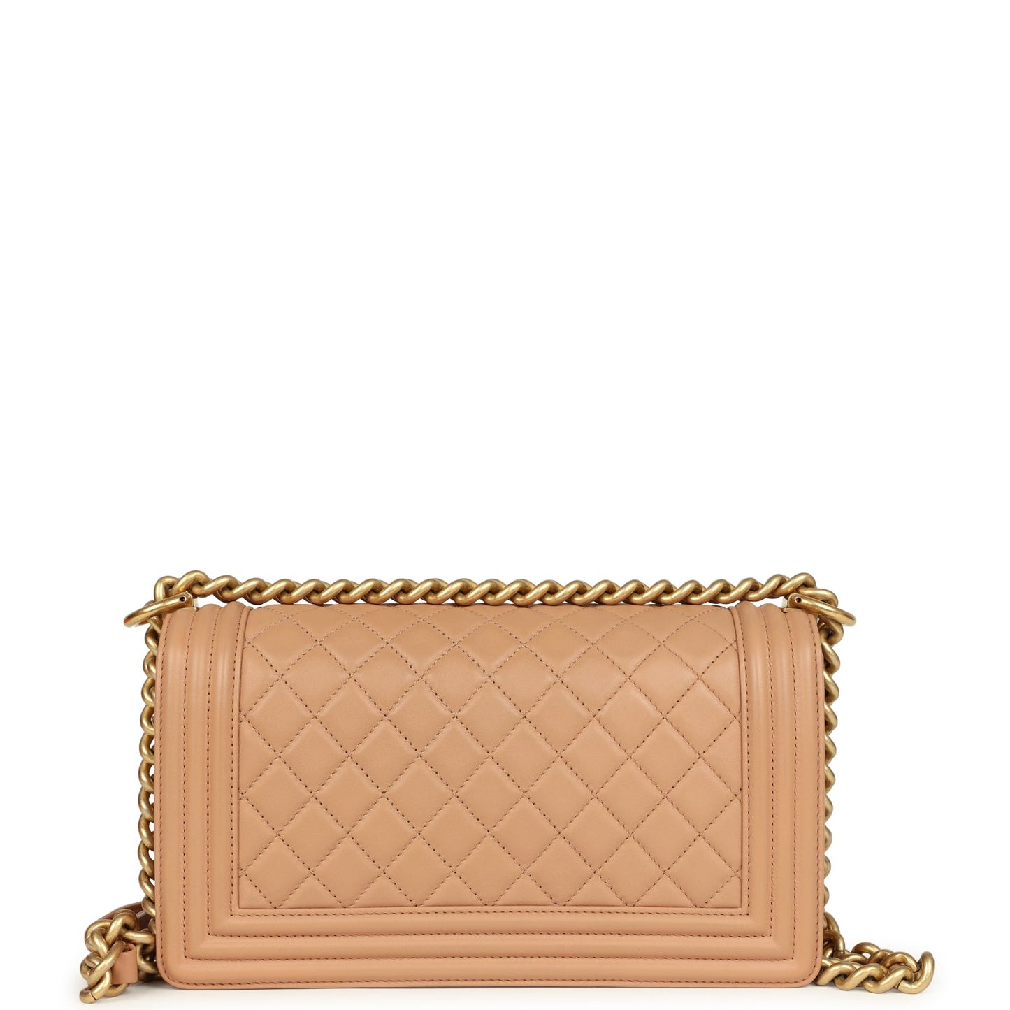 Pre-owned Chanel Medium Boy Bag Dark Beige Lambskin Antique Gold Hardware