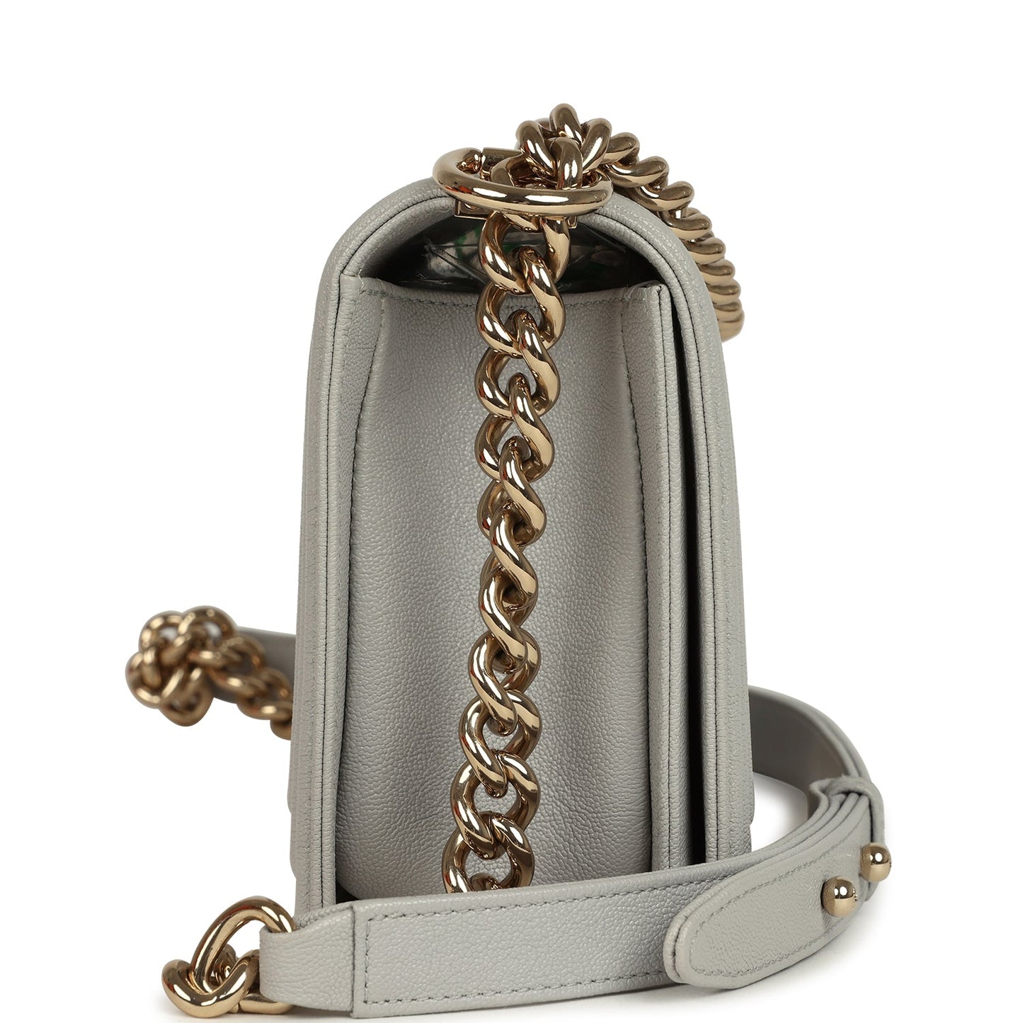 Pre-owned Chanel Medium Boy Bag Grey Shiny Caviar Light Gold Hardware