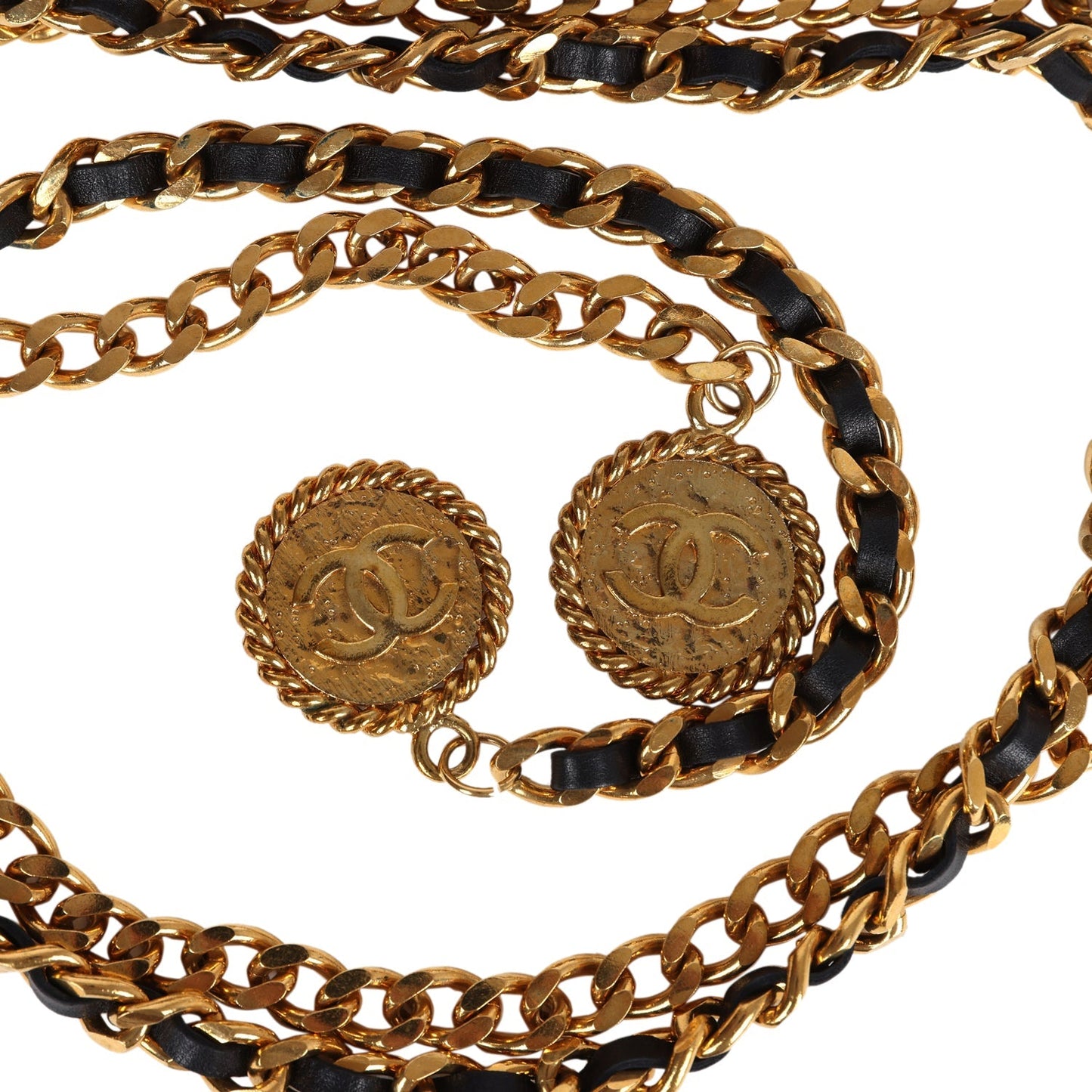 Vintage Chanel 24K Gold Plated CC Medallion Chainlink Belt Black Lambskin