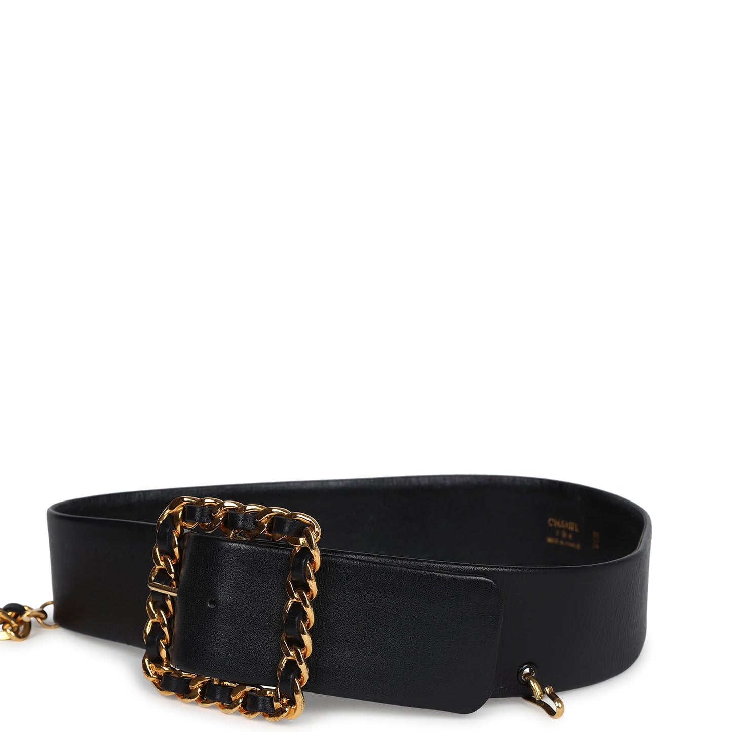 Vintage Chanel 24K Gold Plated CC Medallion Chainlink Belt Black Lambskin