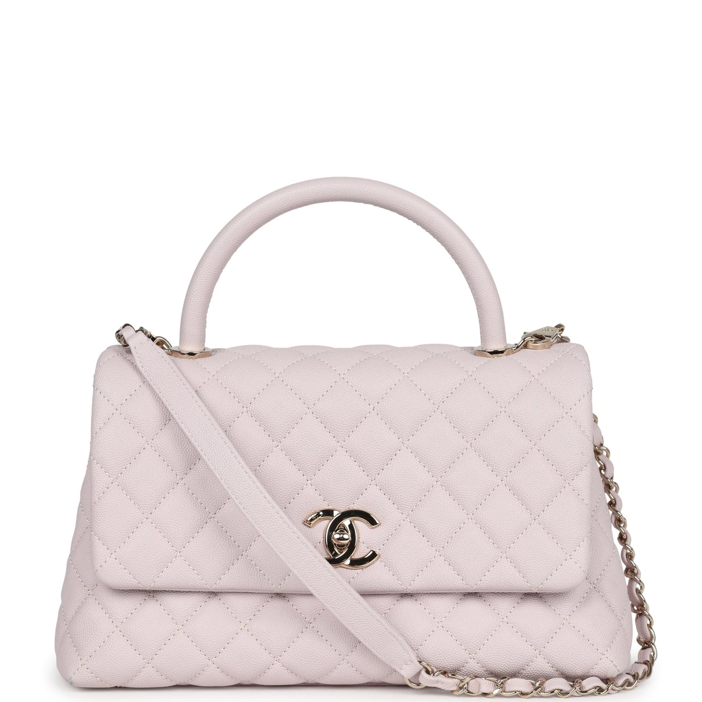Pre-owned Chanel Medium Coco Handle Flap Bag Light Purple Caviar Light Gold Hardware