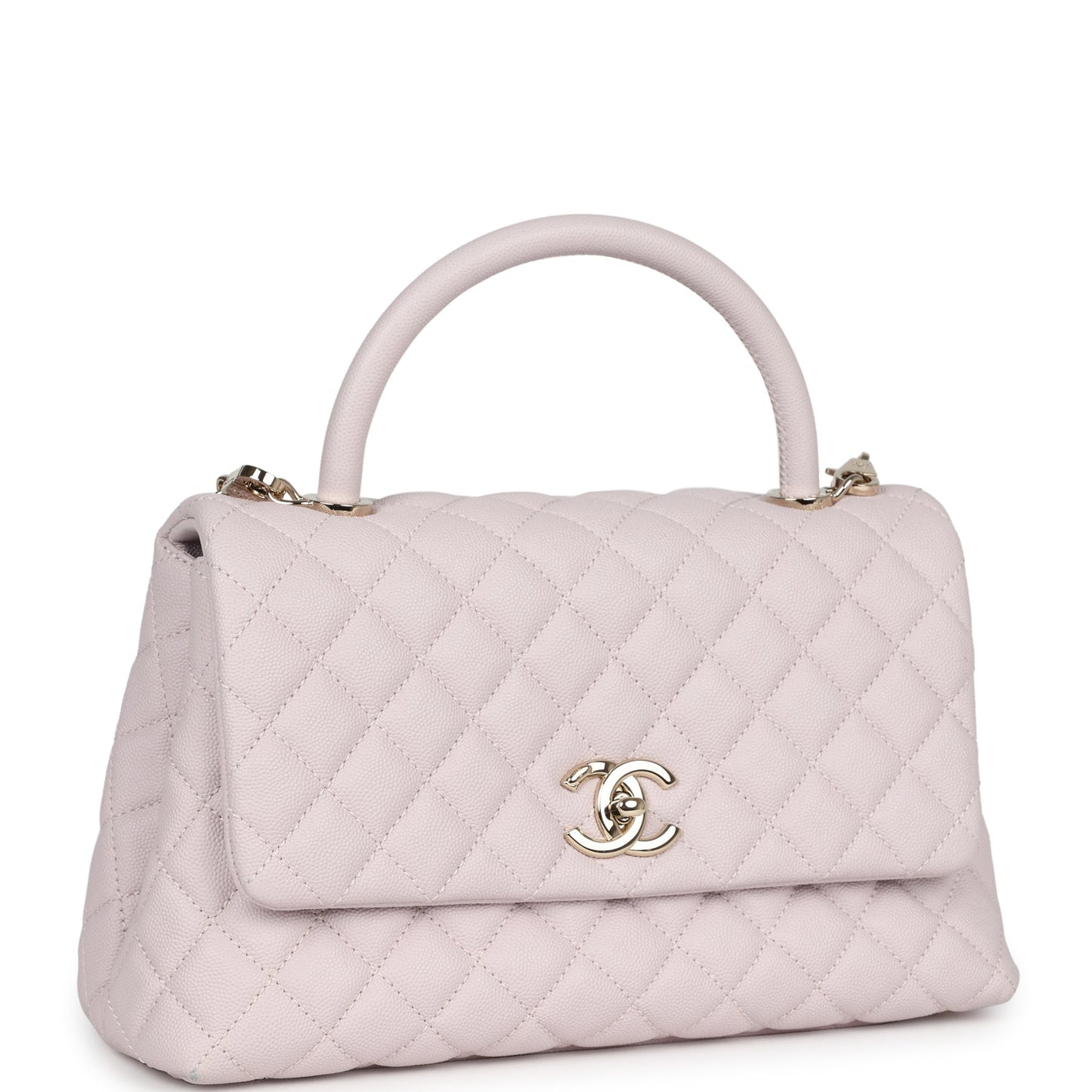 Pre-owned Chanel Medium Coco Handle Flap Bag Light Purple Caviar Light Gold Hardware