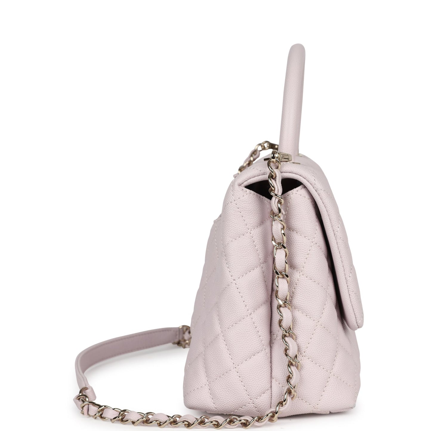 Pre-owned Chanel Medium Coco Handle Flap Bag Light Purple Caviar Light Gold Hardware
