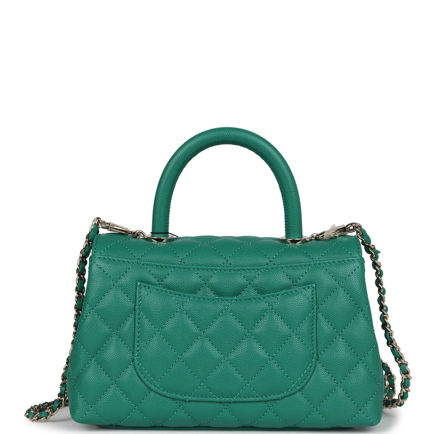 Chanel Mini Coco Top Handle Flap Bag Dark Green Caviar Light Gold Hardware