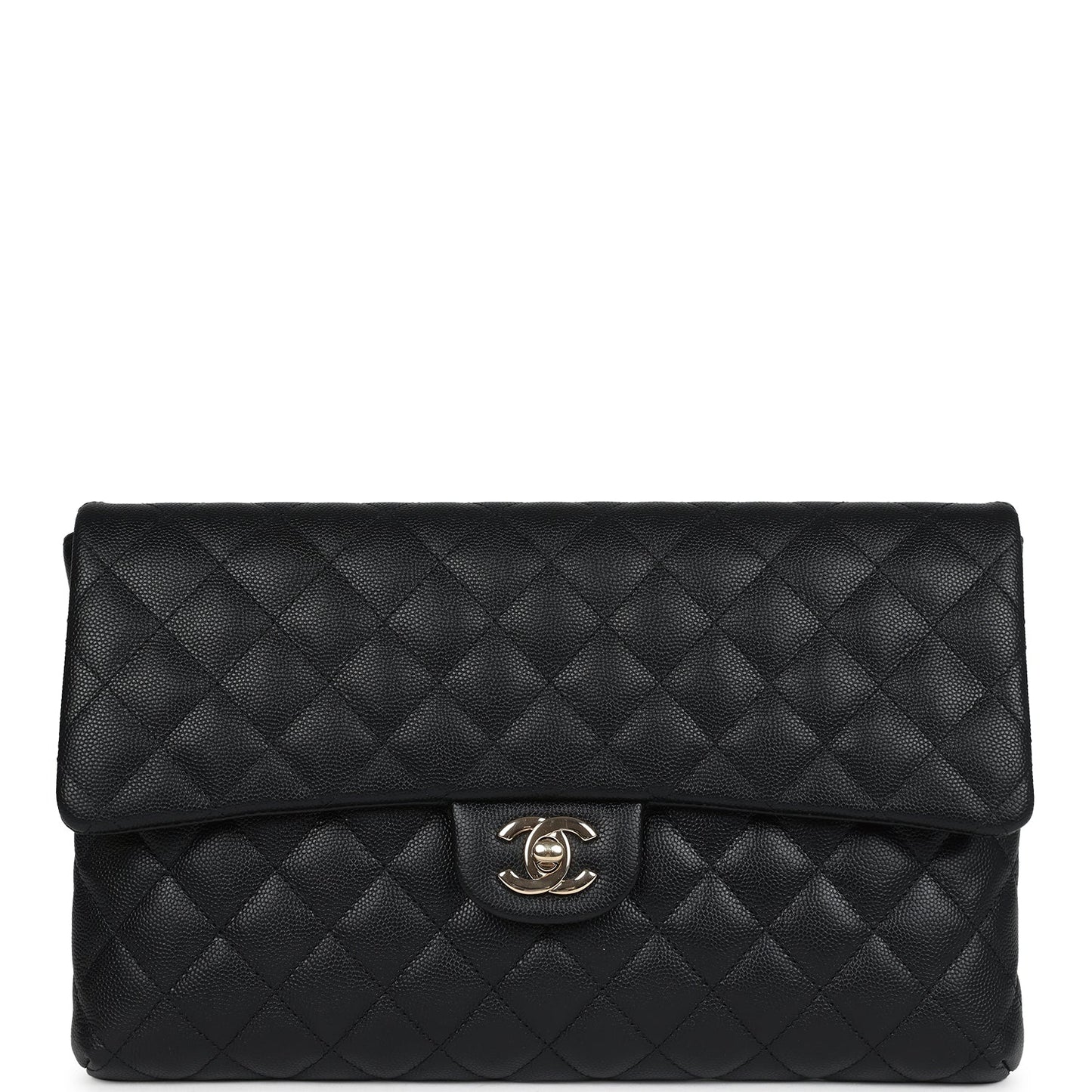 Pre-owned Chanel Classic Flap Clutch Black Caviar Light Gold Hardware