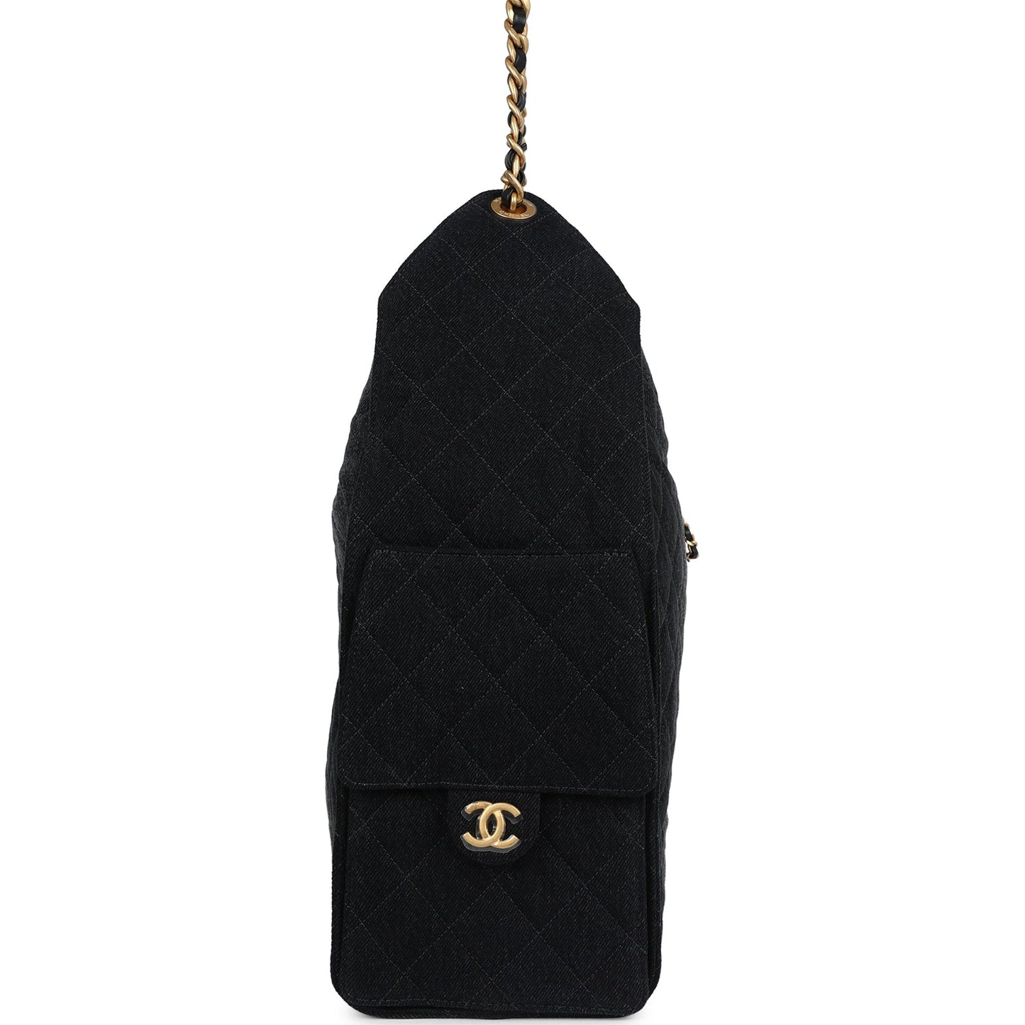 Chanel Large 25 Hobo Bag Black Washed Denim Antique Gold Hardware